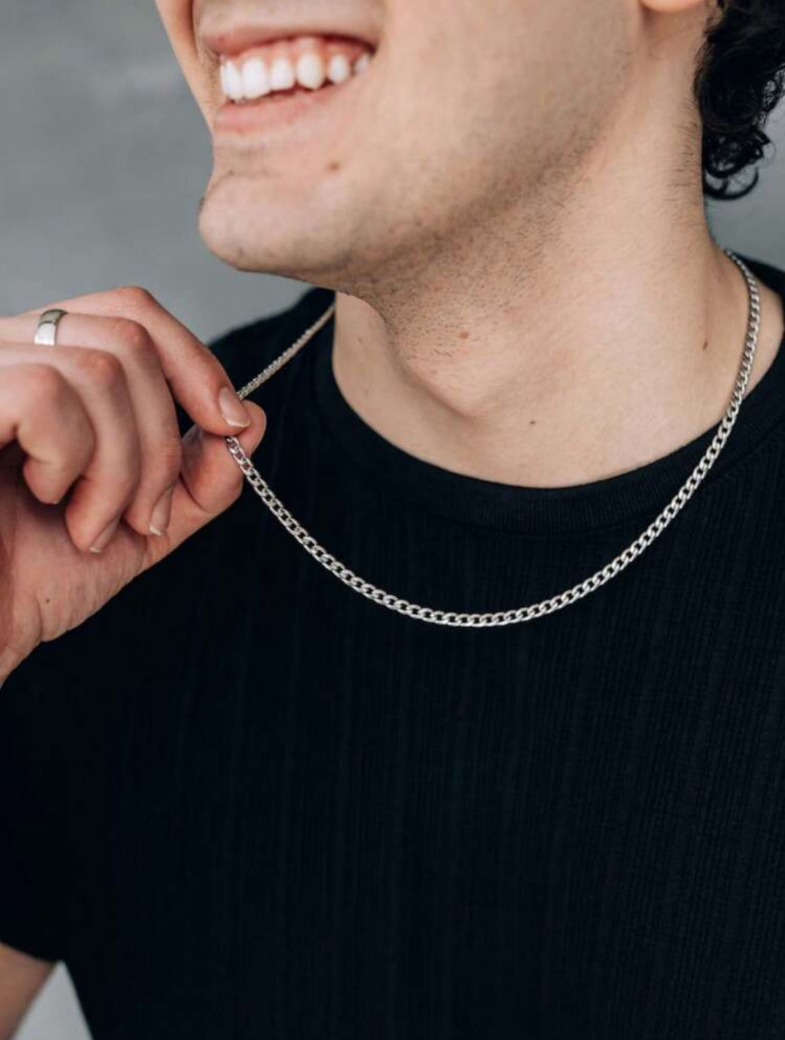 1 pieza Collar de cadena de eslabón tipo "cubo" de 4mm de plata para hombre, cadena de acero inoxidable a prueba de agua y sin oxidación, cadena simple de plata para hombres