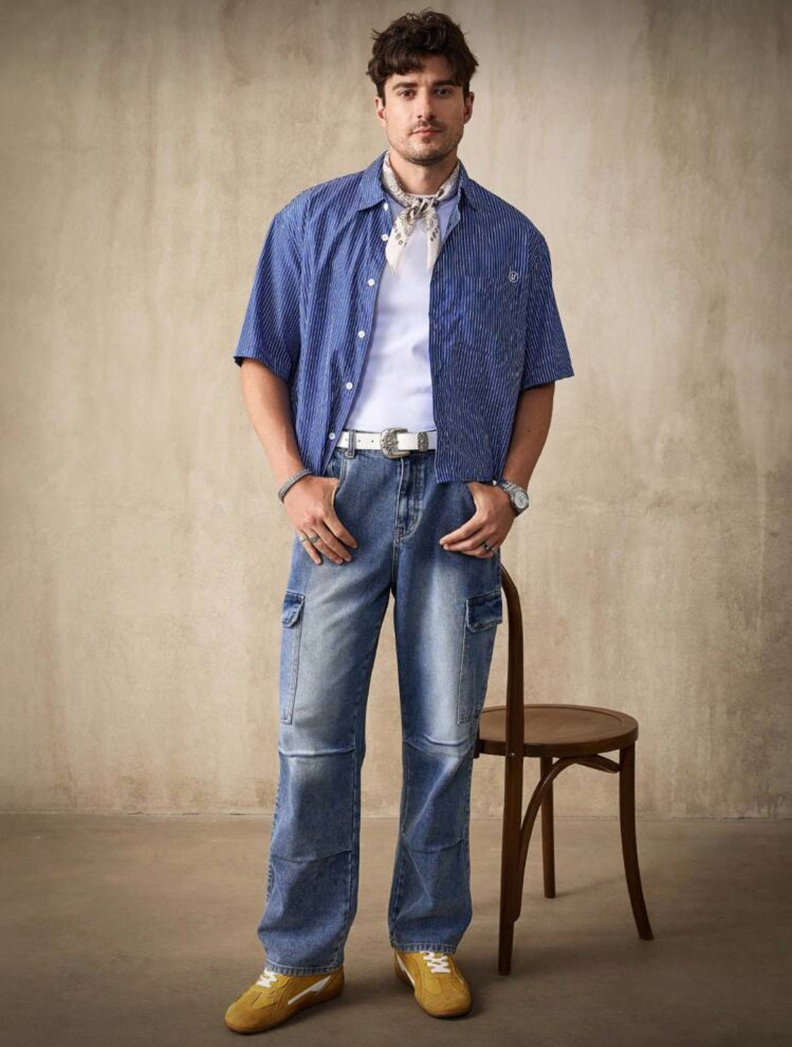RivetRise Pantalones vaqueros de carga de mezclilla lavados informales para hombres