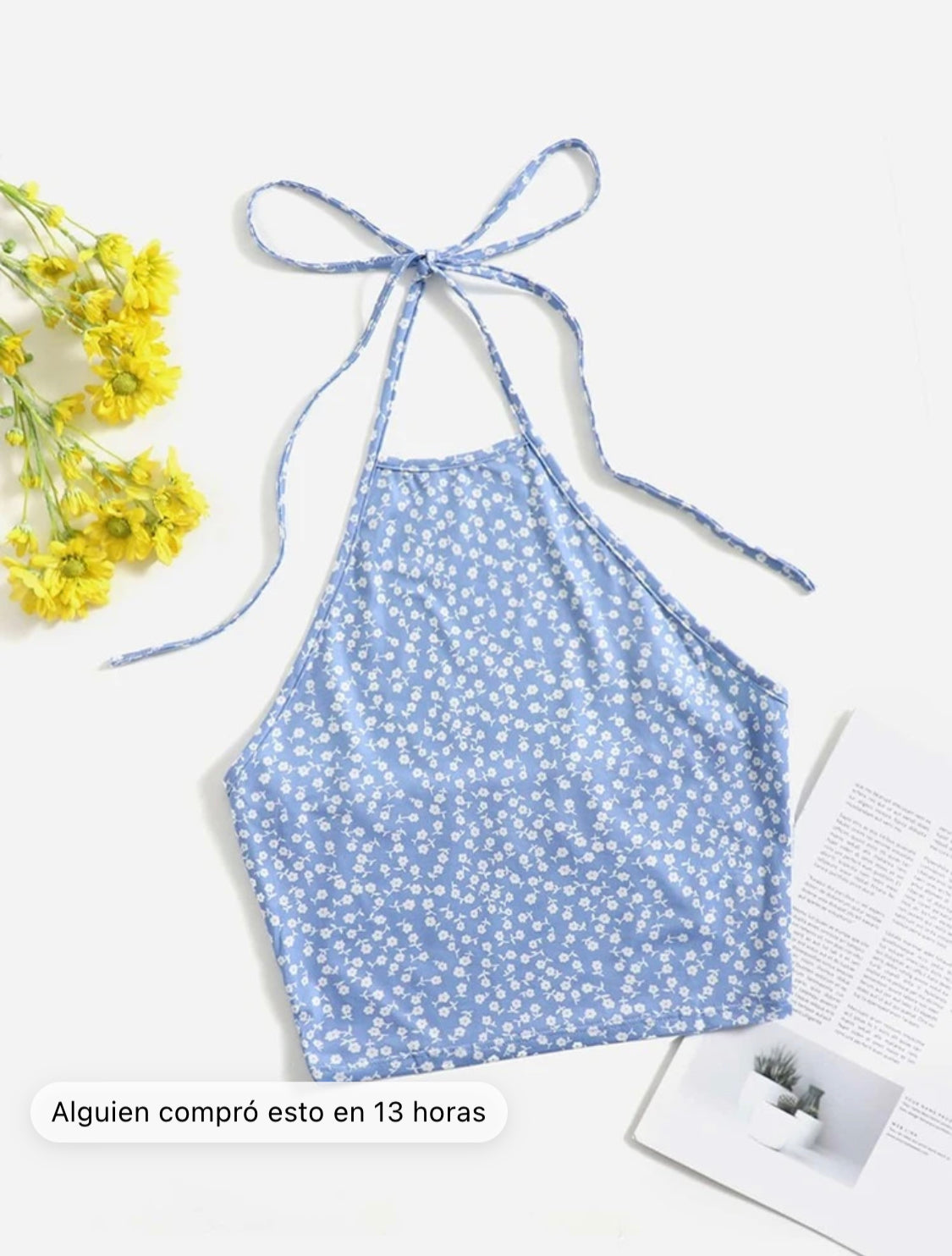 SHEIN Dreamara Top halter floral de margarita con cordón