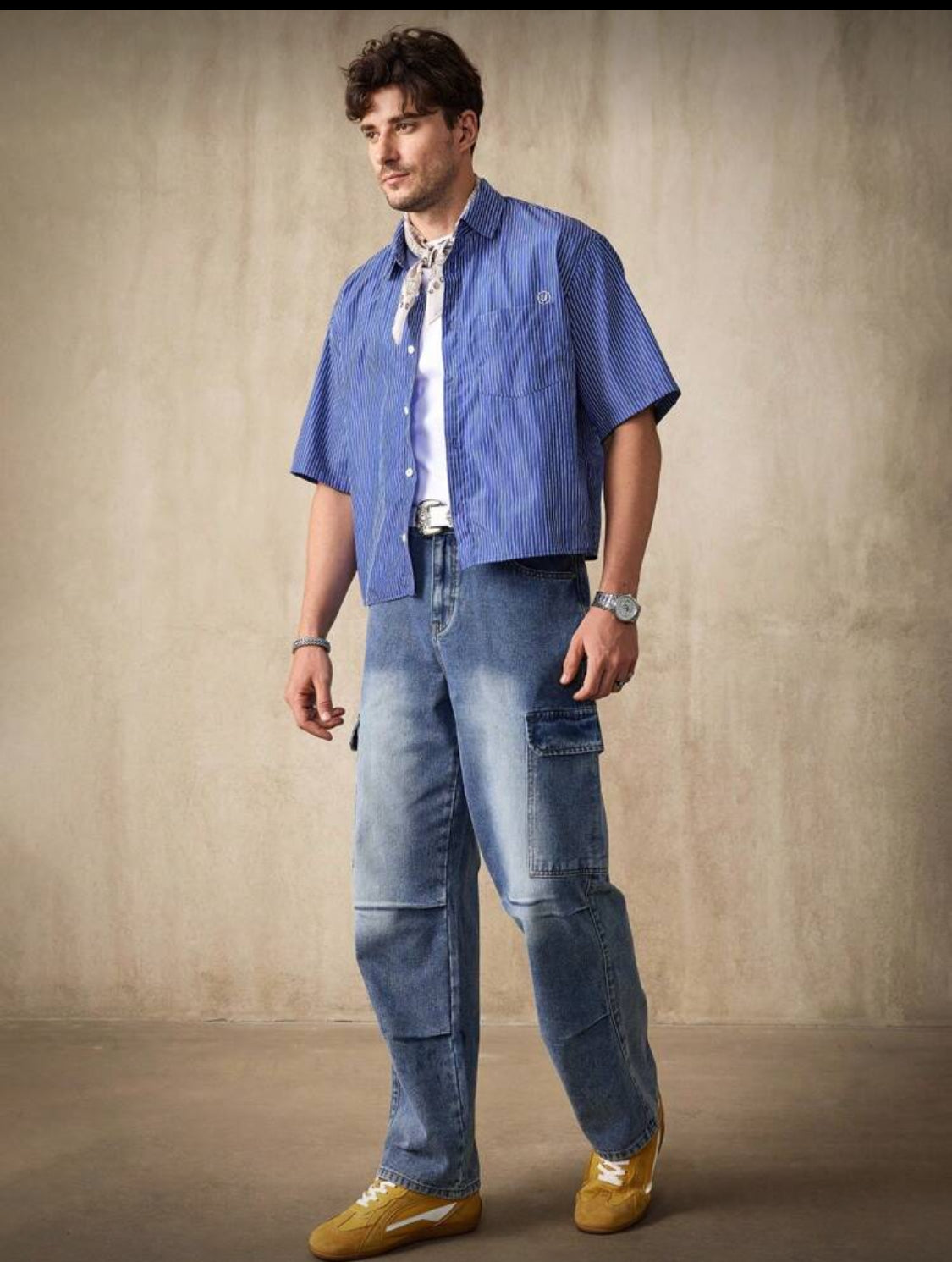 RivetRise Pantalones vaqueros de carga de mezclilla lavados informales para hombres