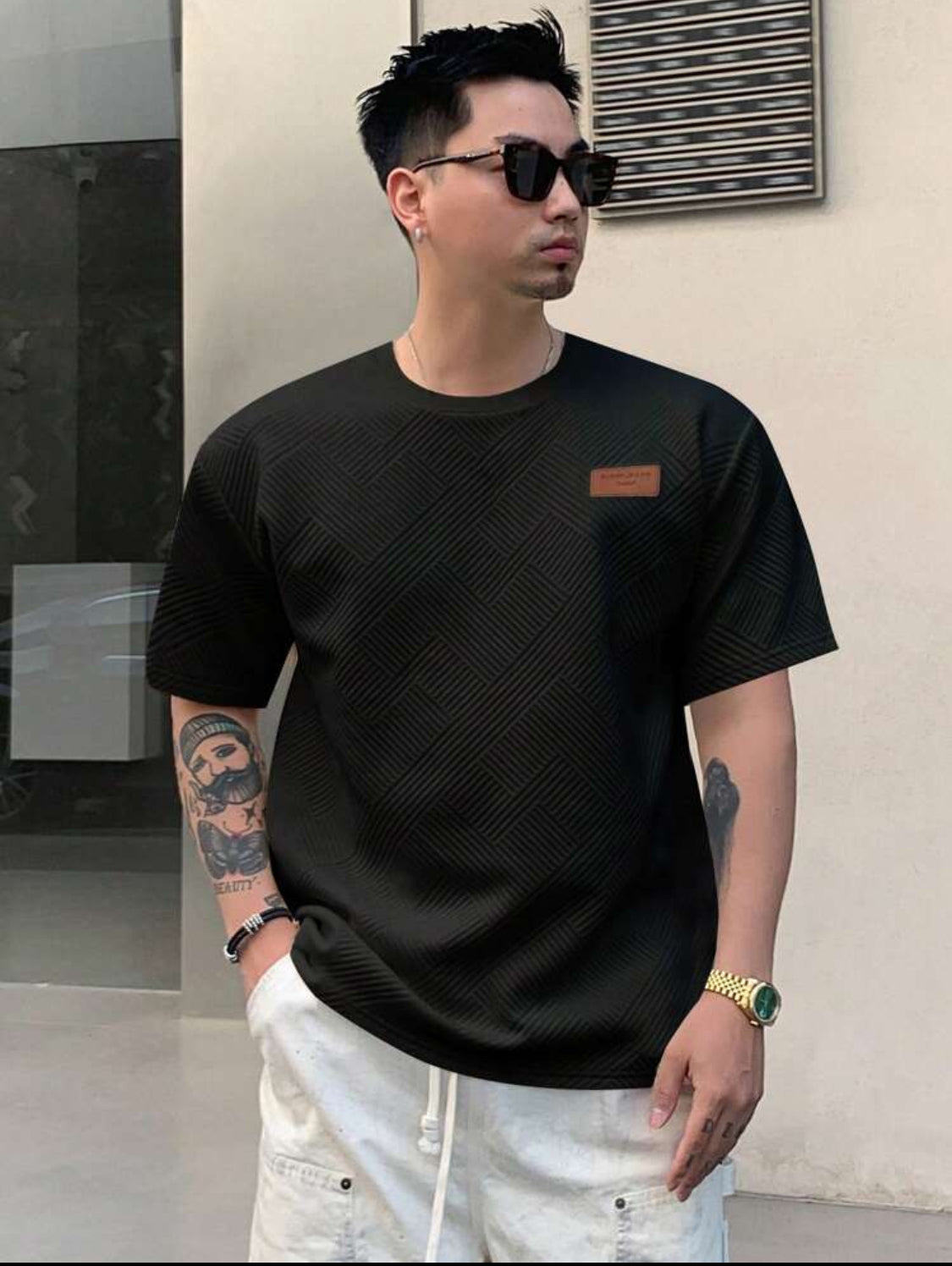 DAZY Camiseta casual de manga corta con cuello redondo para hombre, estampado de letras de verano