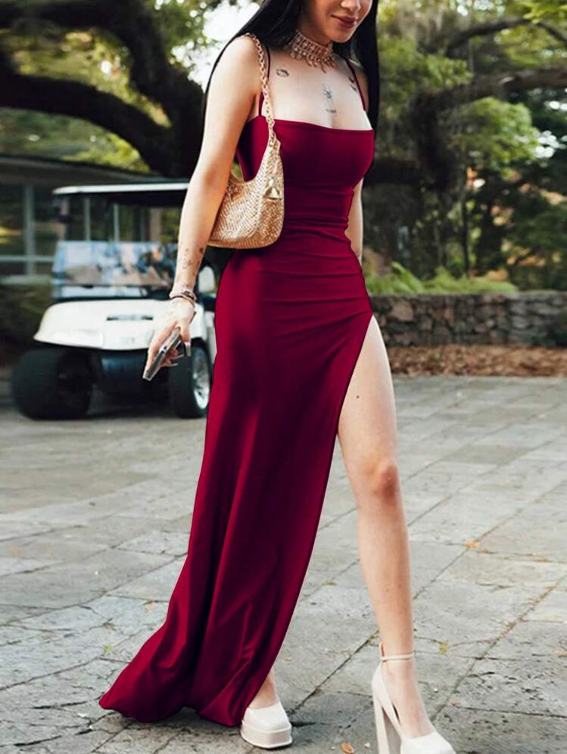 INAWLY Vestido camisero elegante de mujer con abertura lateral en el bajo y unicolor