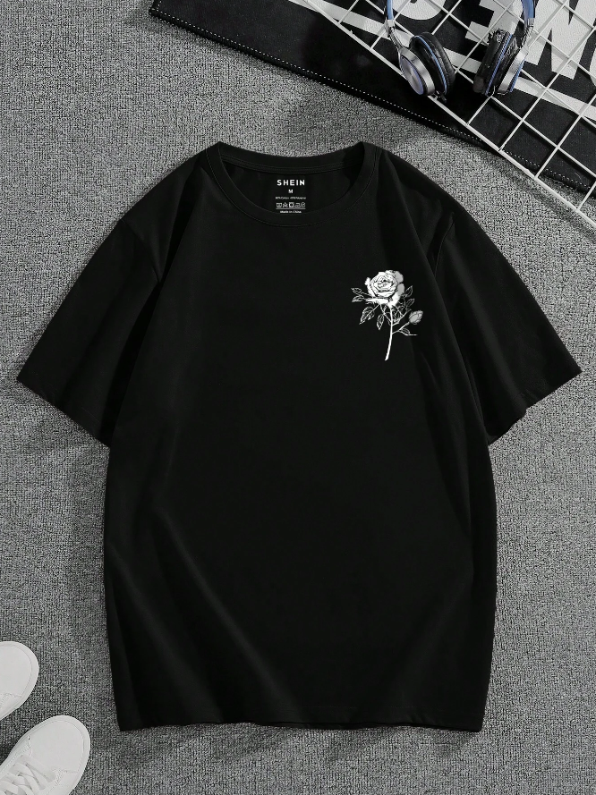 Remera Oversize Manfinity Dauomo Hombres Camiseta con estampado floral con slogan