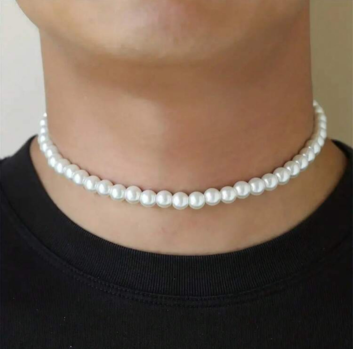 1 pieza Collar de perlas blanco de moda, simple y versátil, regalo para vacaciones de uso diario para hombres