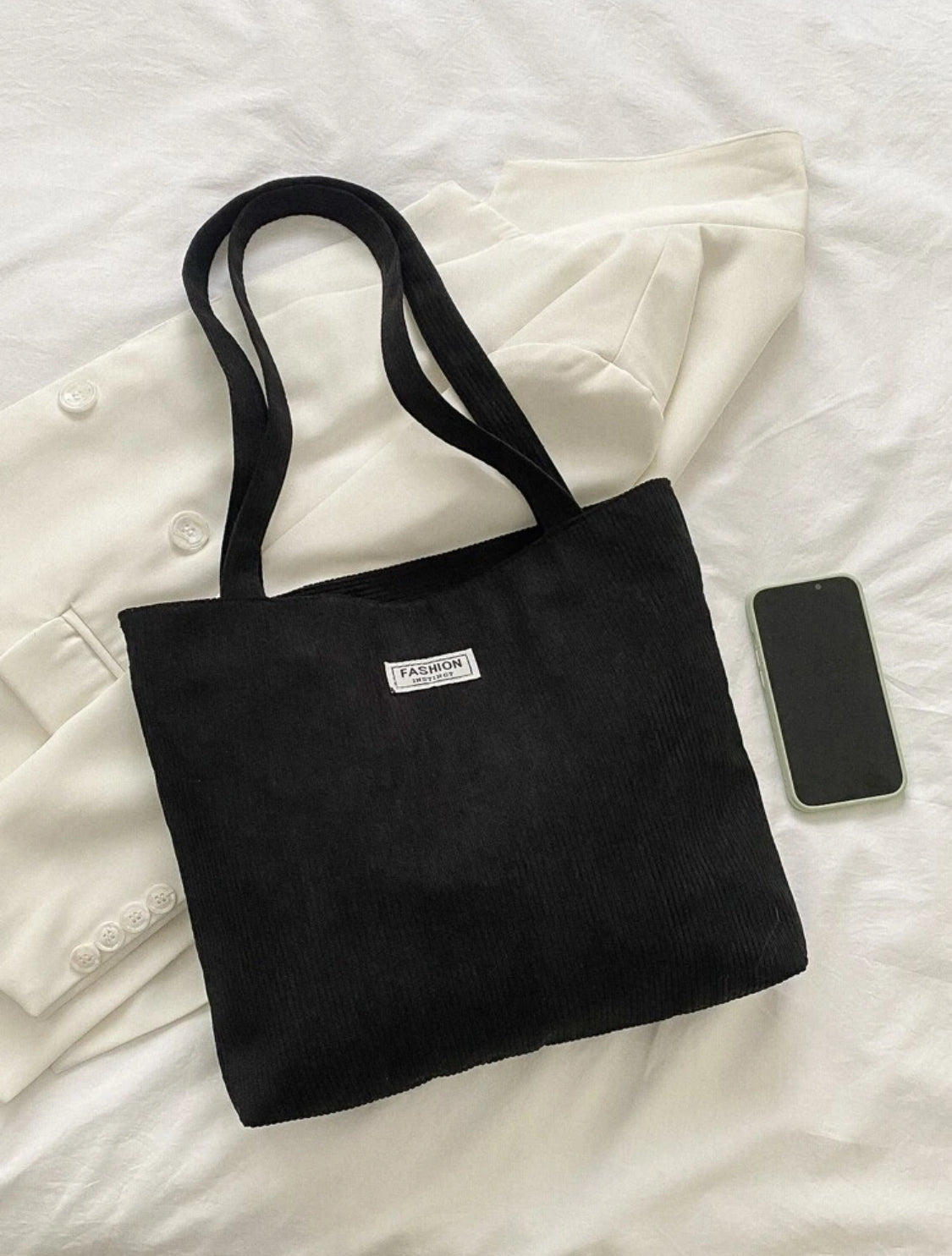 1 pieza Bolso de hombro de pana con estampado de letras, adecuado para ir al trabajo