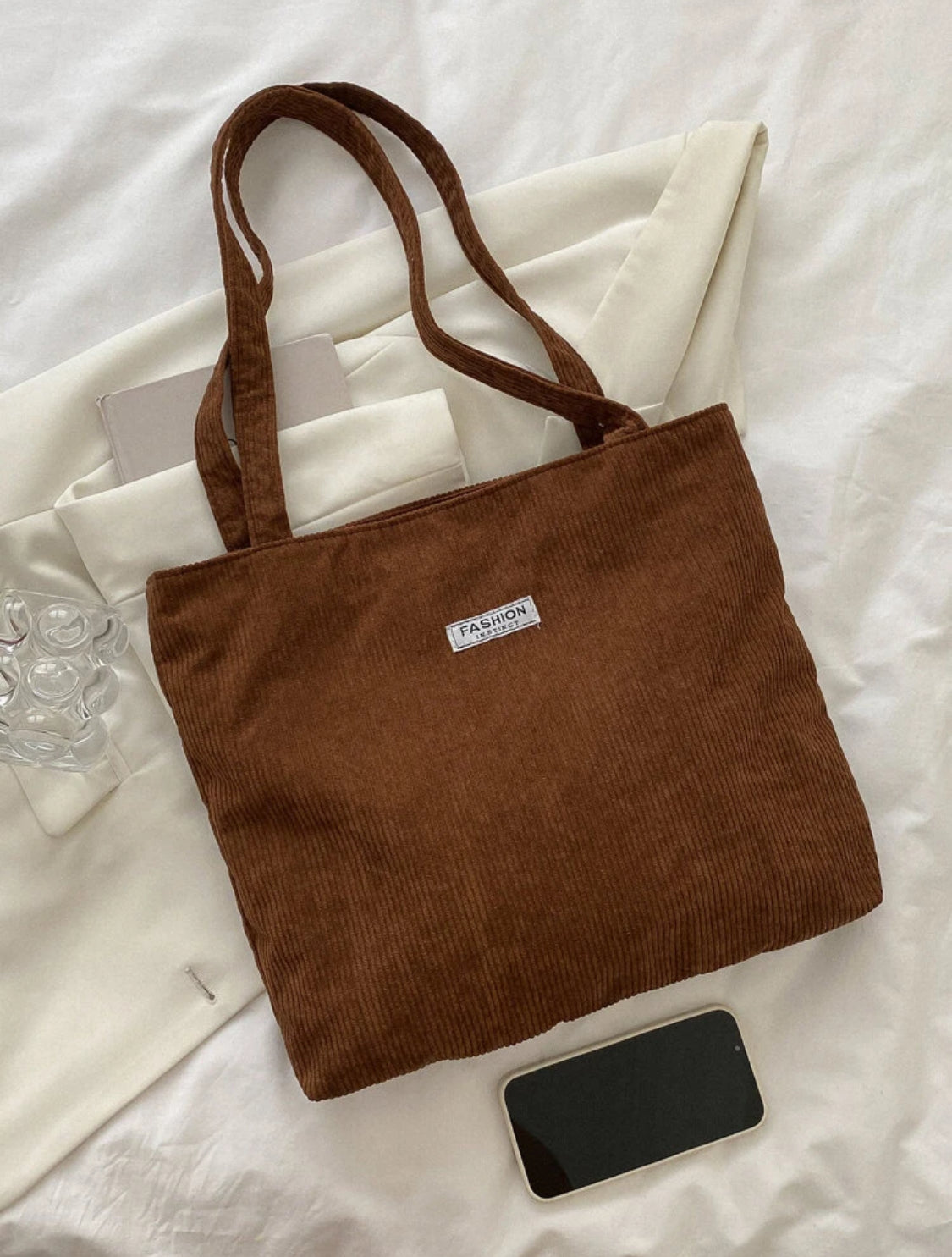 1 pieza Bolso de hombro de unicolor con detalle de pana