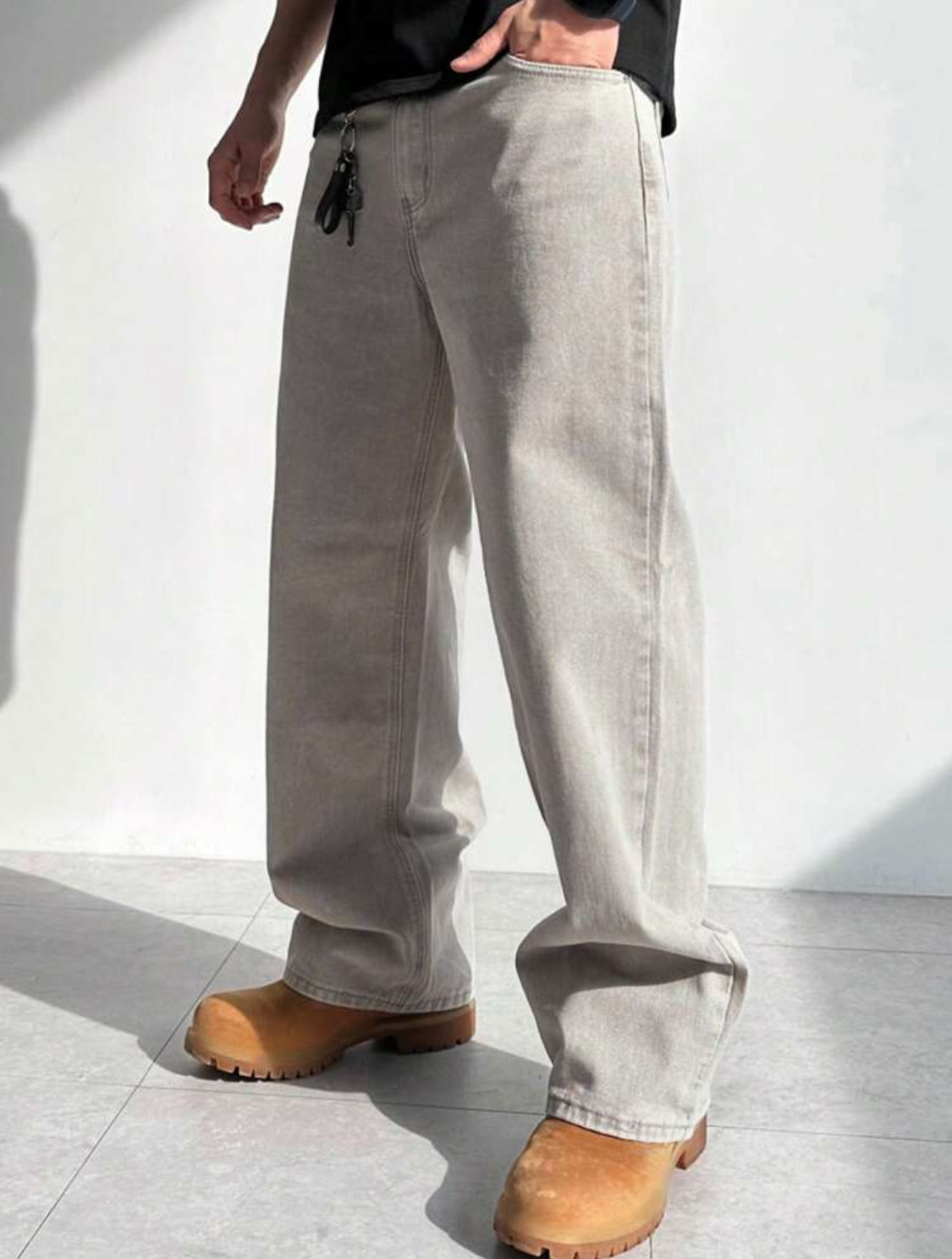 DAZY Jeans de algodón lavado color caqui claro para hombre, primavera