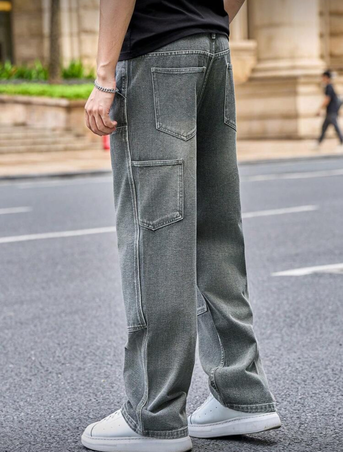 Manfinity Homme Jeans casuales rectos y holgados con bolsillos para hombre, moda urbana