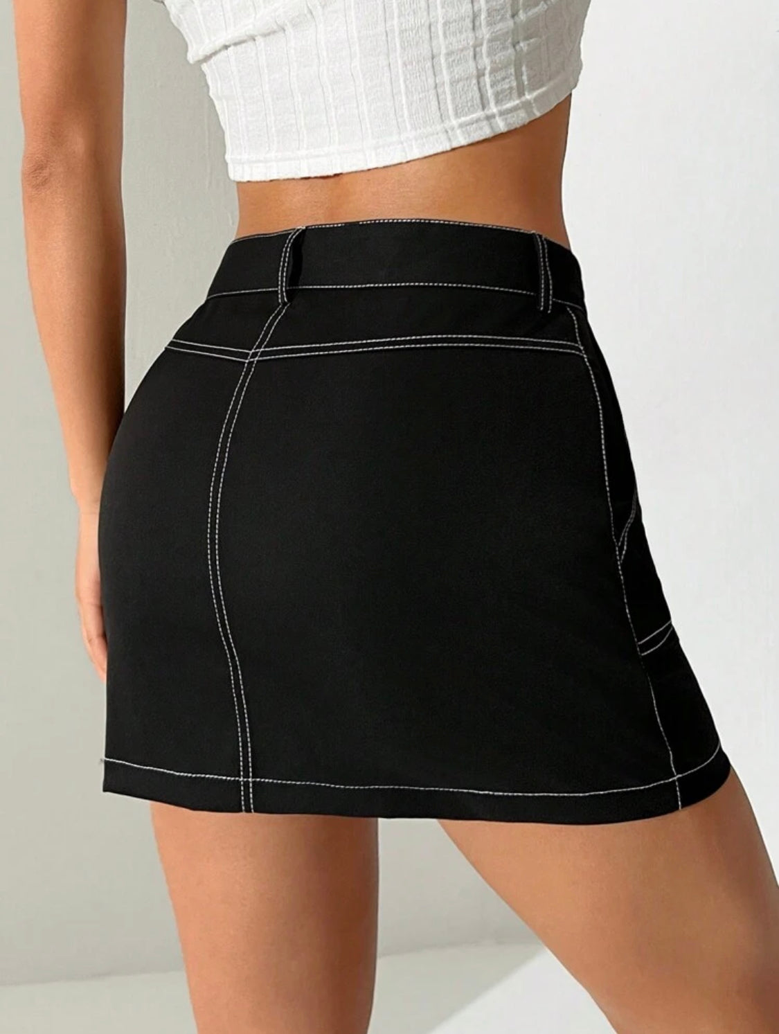 SHEIN Falda De Cintura Alta Para Mujer Con Costuras De Bloque De Color