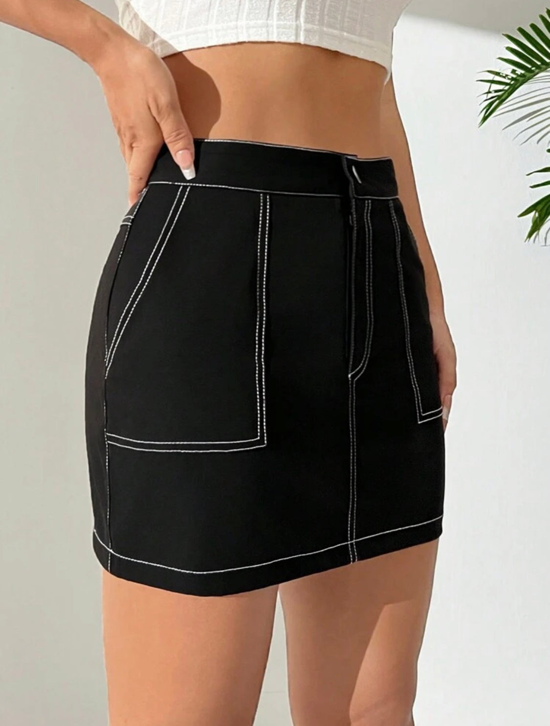 SHEIN Falda De Cintura Alta Para Mujer Con Costuras De Bloque De Color