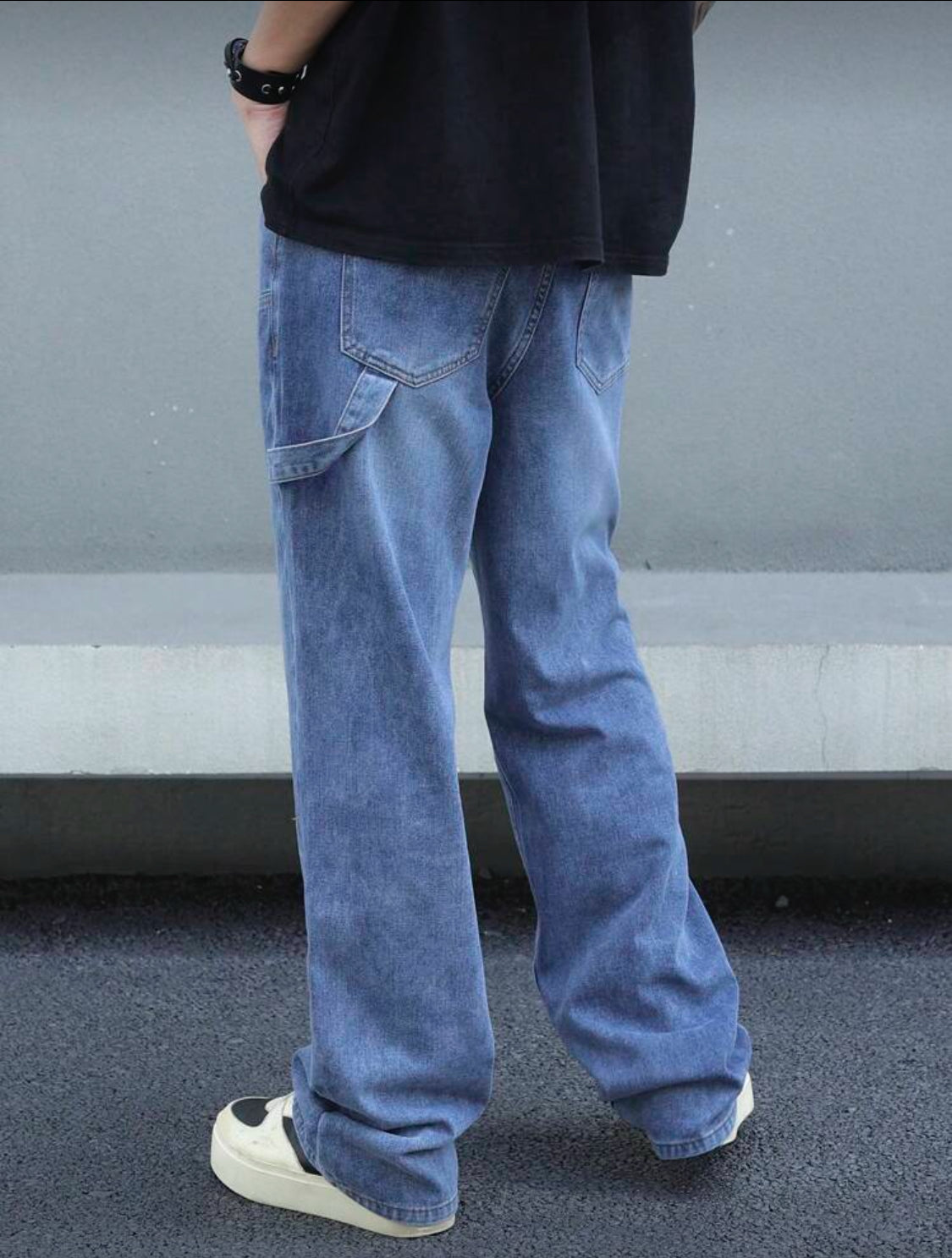 Manfinity LEGND Pantalones de mezclilla con botones y múltiples bolsillos para hombre, uso casual de todos los días