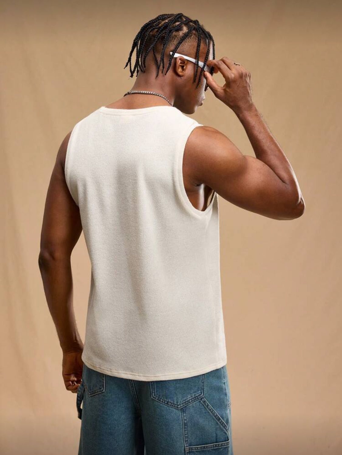 Forever 21 Camiseta sin mangas tejida para hombres, de estilo occidental, casual y de moda, de corte holgado y liso, para uso diario, vacaciones y amigos