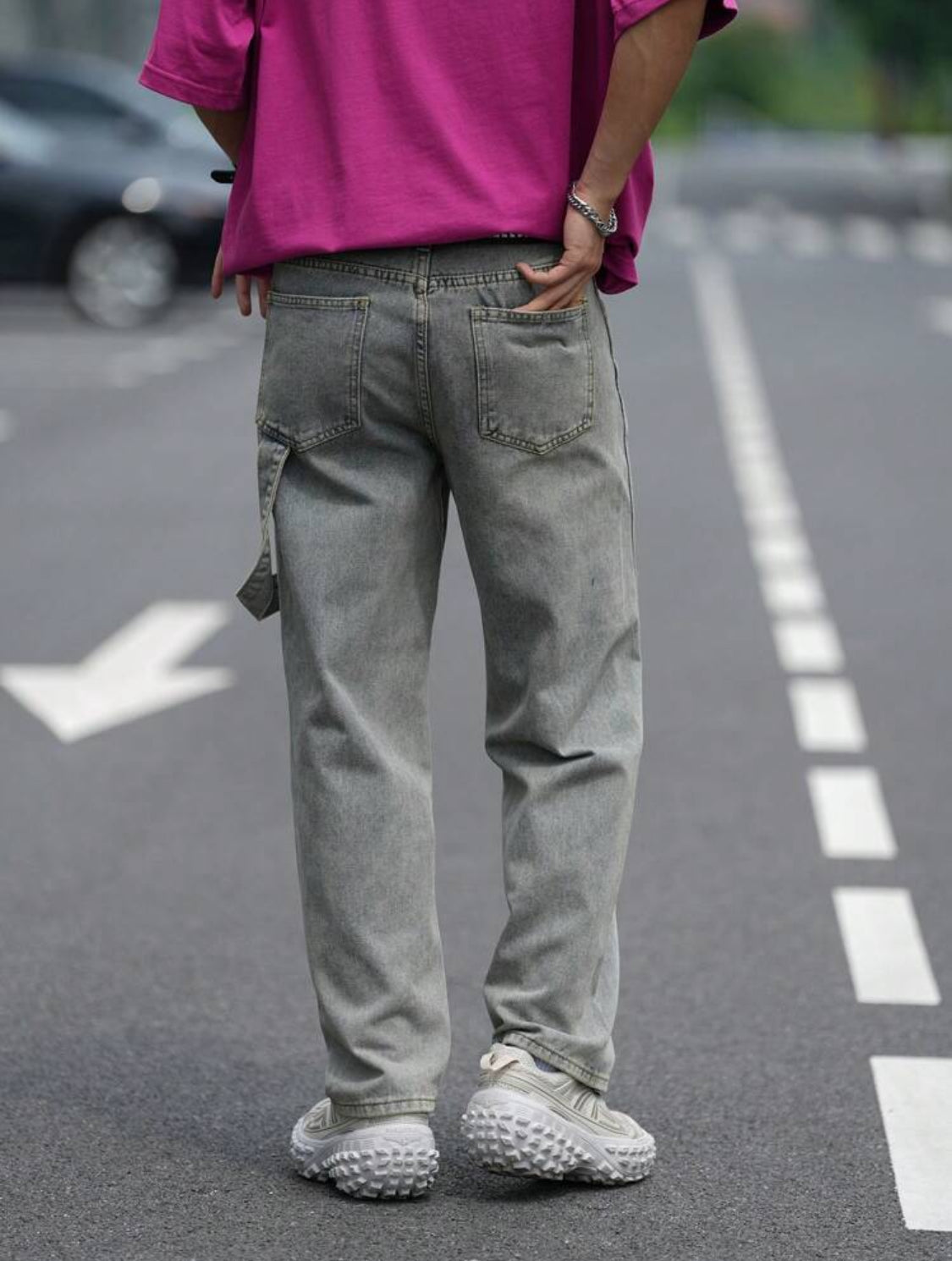 Manfinity Hypemode Pantalones vaqueros rectos informales de unicolor con bolsillos para hombres