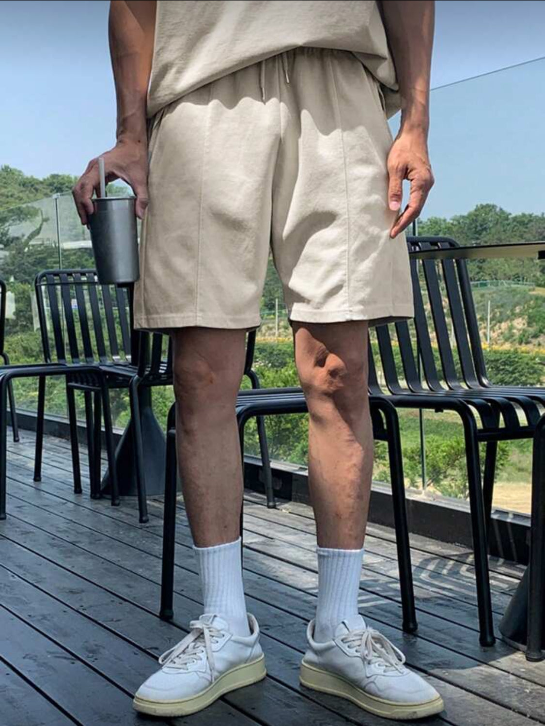 DAZY Conjunto de camiseta de manga corta con estampado de letras y pantalones cortos para hombres