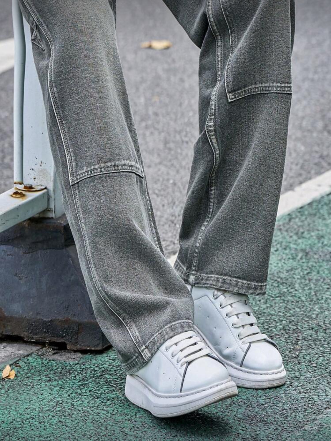 Manfinity Homme Jeans casuales rectos y holgados con bolsillos para hombre, moda urbana