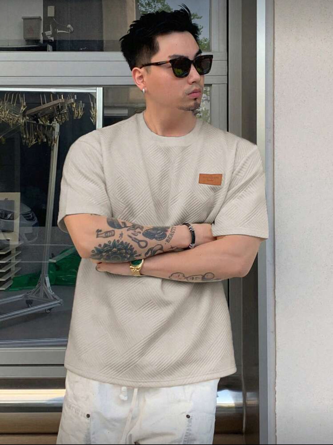 DAZY Camiseta casual de verano para hombre con cuello redondo, manga corta y estampado de letras