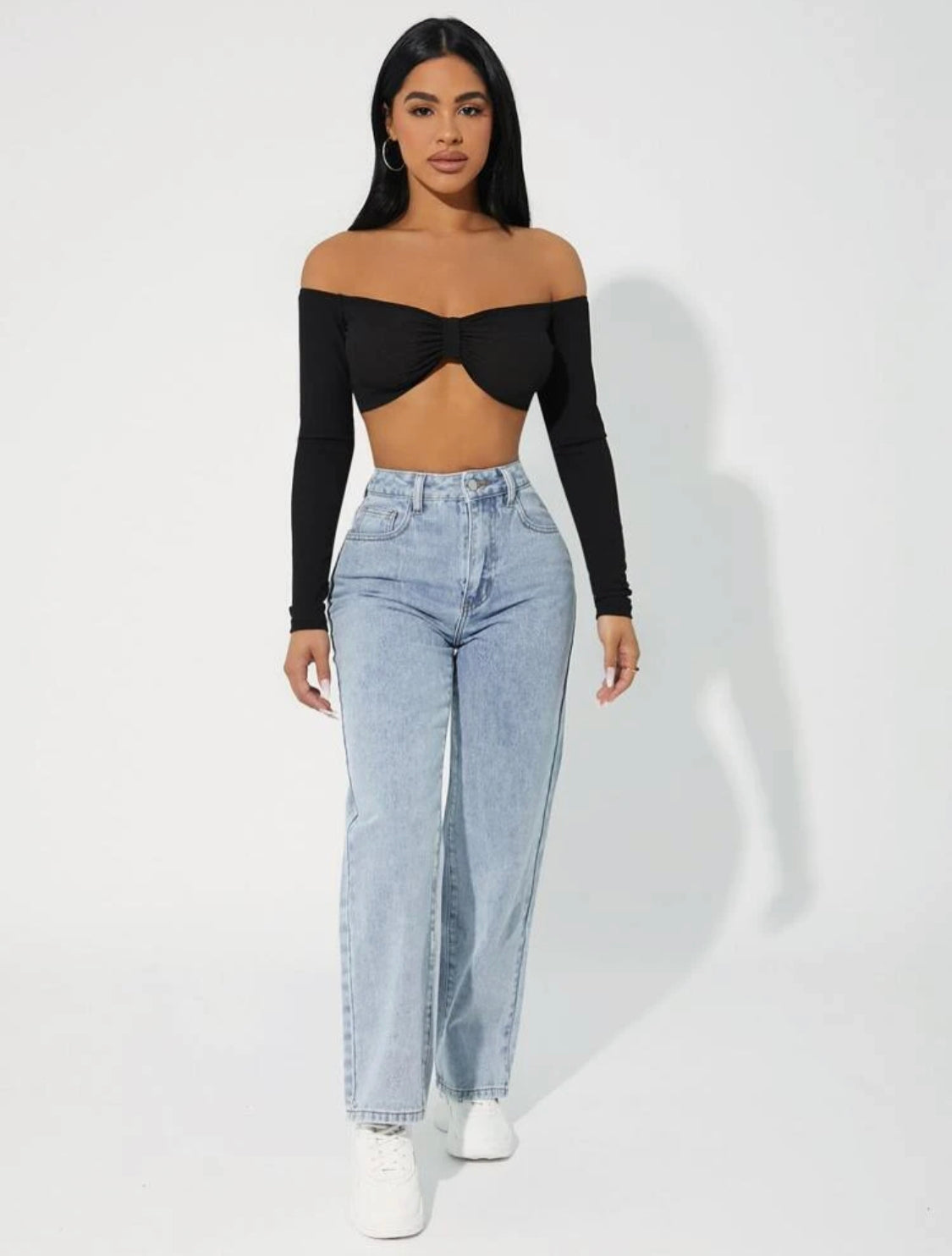 SHEIN PETITE Jeans de pierna recta de talle alto