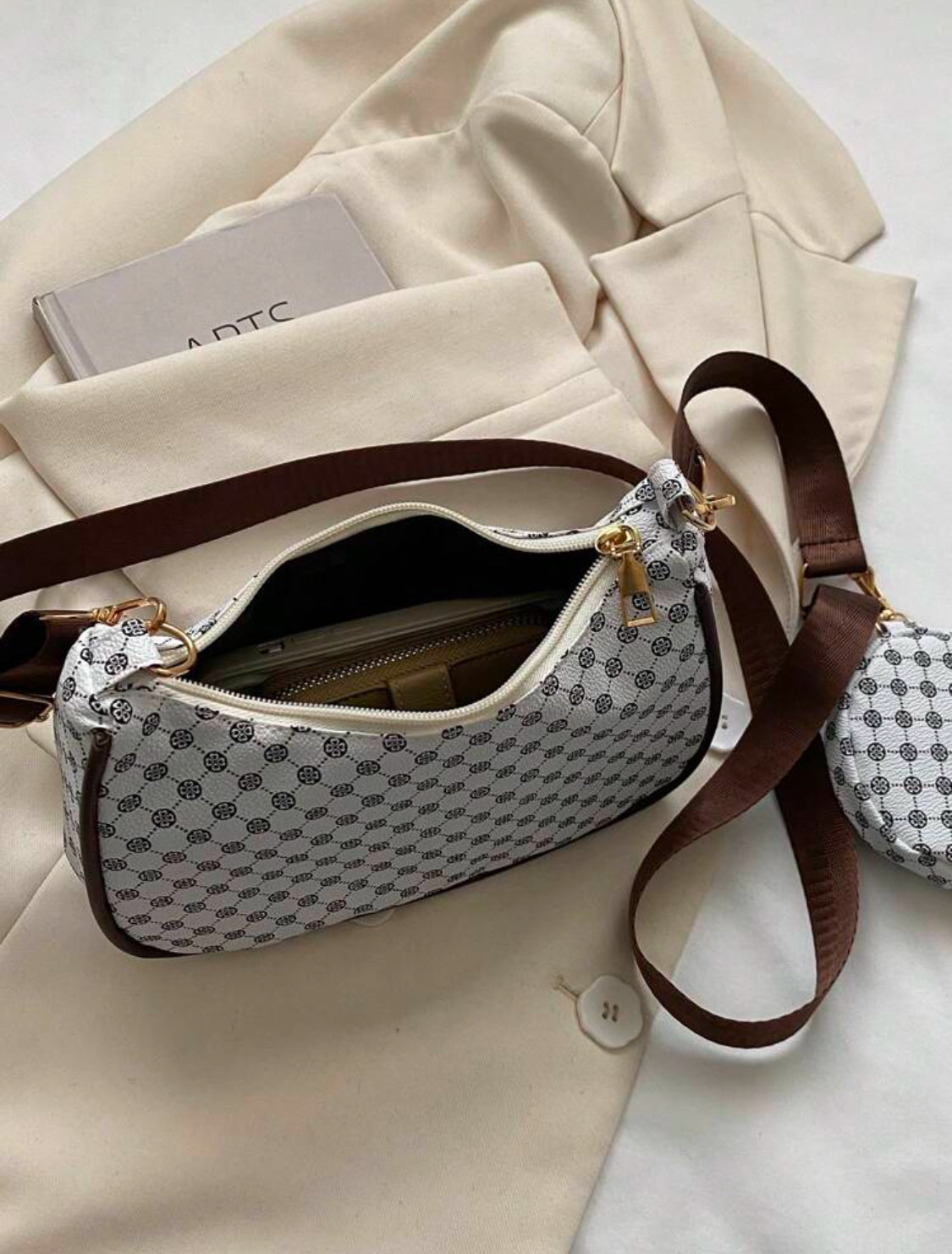 Bolso Hobo Con Estampado Geométrico Con Cremallera Y Monedero, Bolso De Mujer Con Bolso De Diez Centavos
