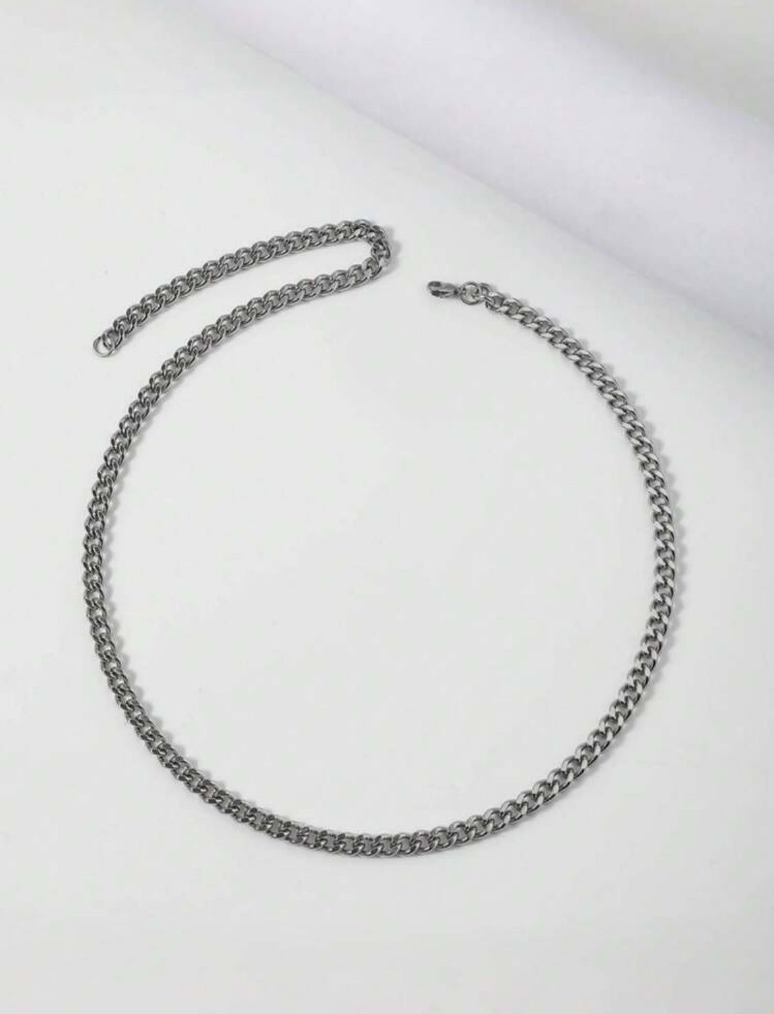 1 pieza Collar de cadena de eslabón tipo "cubo" de 4mm de plata para hombre, cadena de acero inoxidable a prueba de agua y sin oxidación, cadena simple de plata para hombres