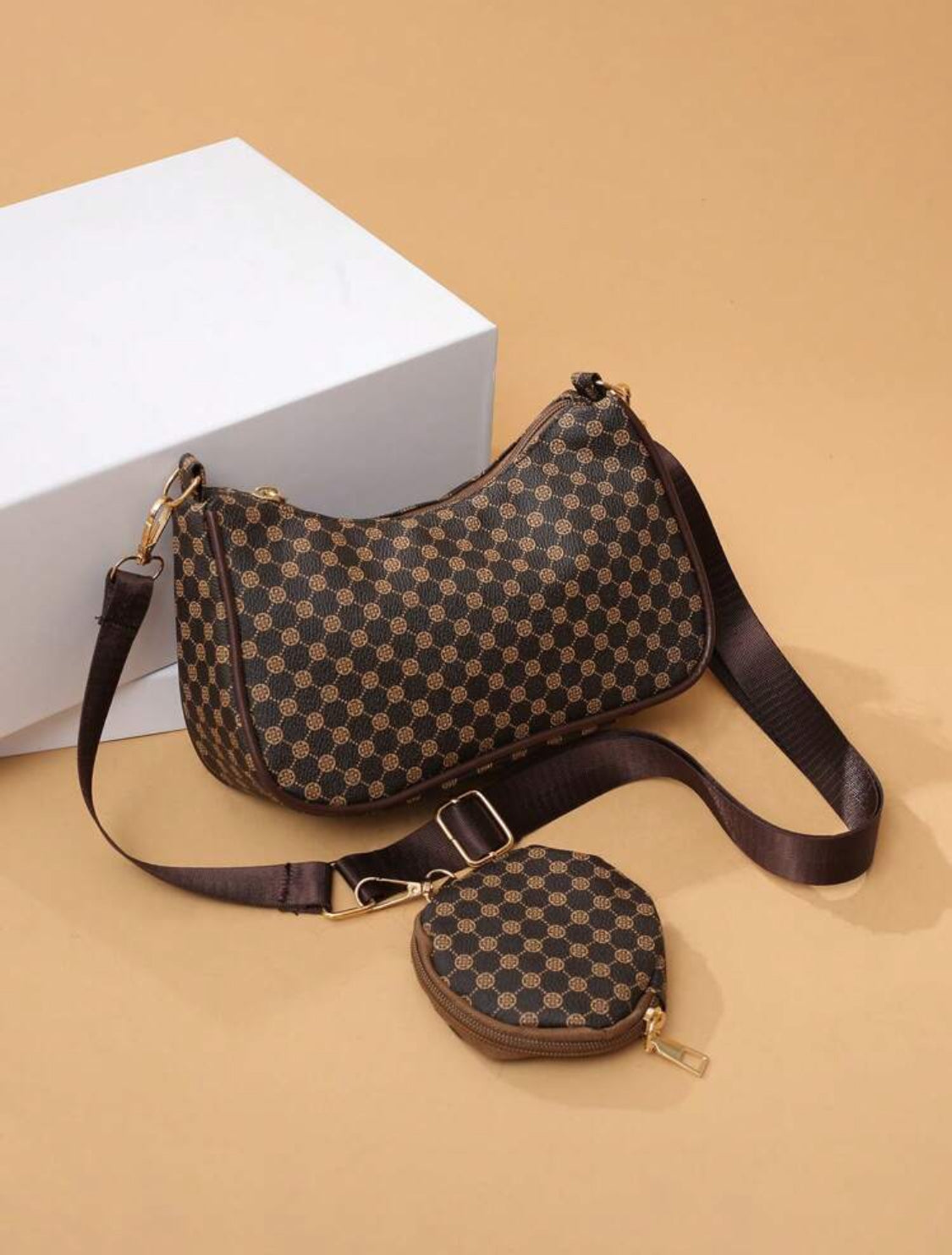 Mini bolso cuadrado con patrón geométrico y monedero con patrón retro, clásico bolso cruzado para mujer con monedero colgante, bolso de mujer con bolsillo para monedas