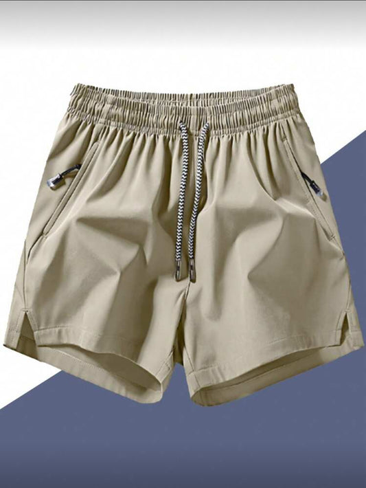 Pantalones cortos deportivos para hombres con bolsillo con cremallera anti-pérdida y cintura con cordón