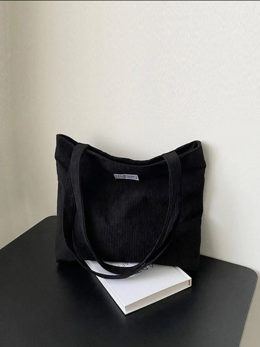 1 pieza Bolso de hombro de pana con estampado de letras, adecuado para ir al trabajo