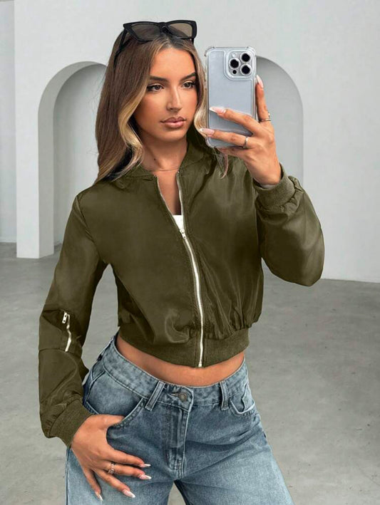 SHEIN Essnce Cazadora bombardero unicolor con cremallera