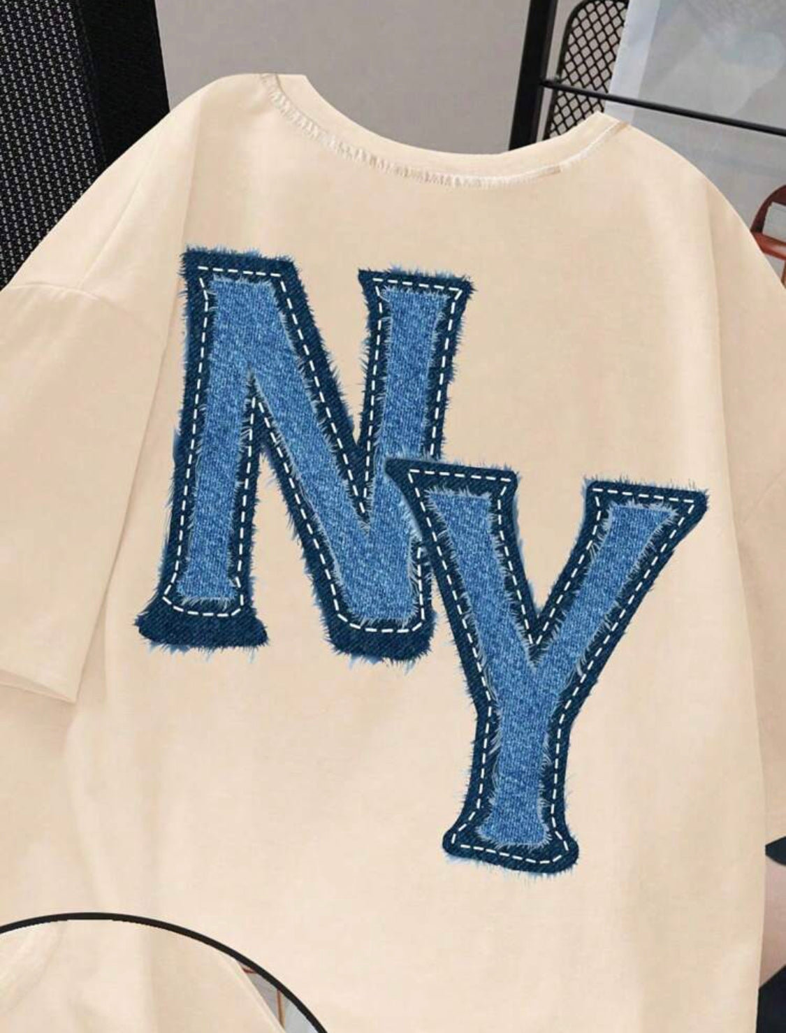 Remera Oversize SHEIN EZwear Camiseta de mujer de verano ajustada de manga corta, cuello redondo, con estampado del logo de NY, de corte holgado