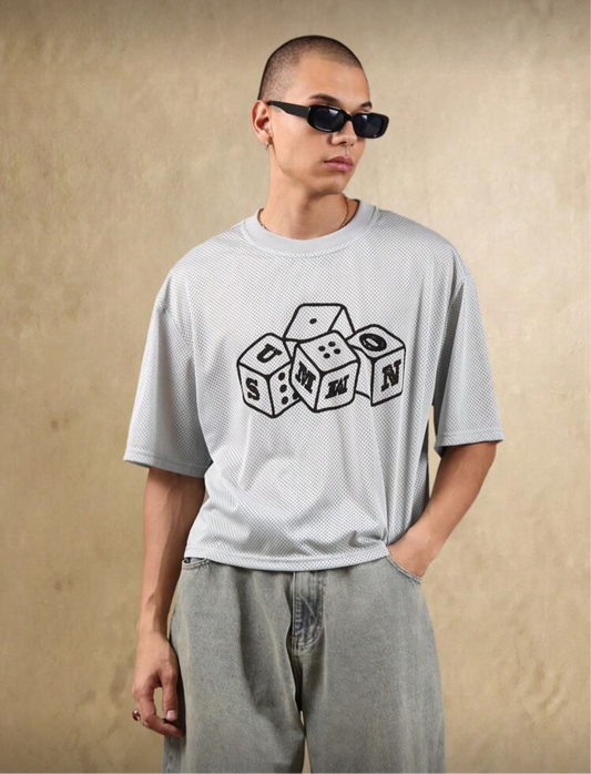SUMWON Camiseta deportiva de malla oversize con estampado de juego de dados, jersey de baloncesto de uso urbano y casual para festivales de verano