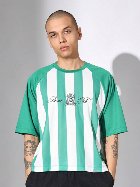 SUMWON Camiseta con diseño de rayas de estilo universitario, top de estilo deportivo relajado, moda urbana, estilo de vida, prenda deportiva retro, clásica y casual para verano y primavera