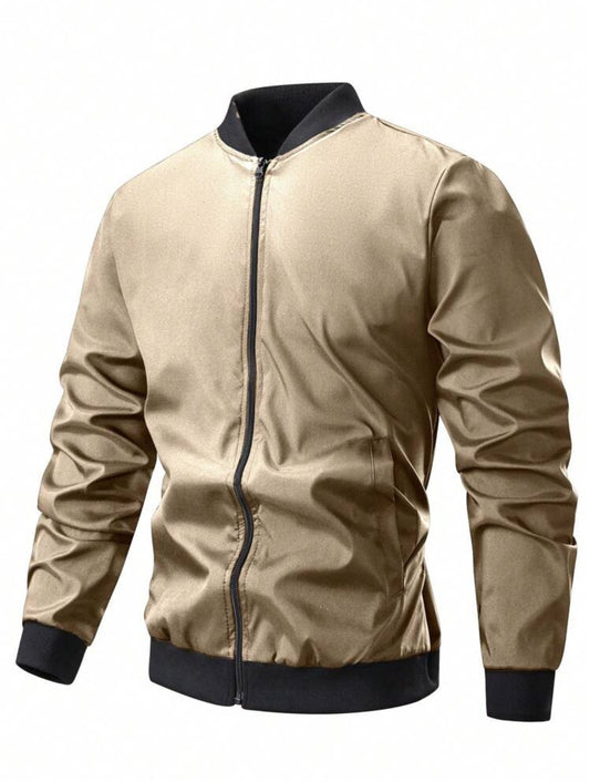 Manfinity Homme Chaqueta casual de manga larga con cremallera frontal y unicolor para hombres