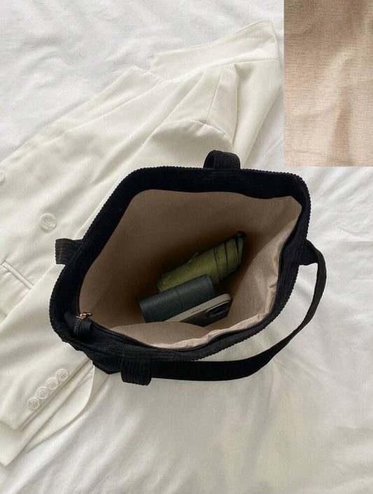 1 pieza Bolso de hombro de unicolor con detalle de pana