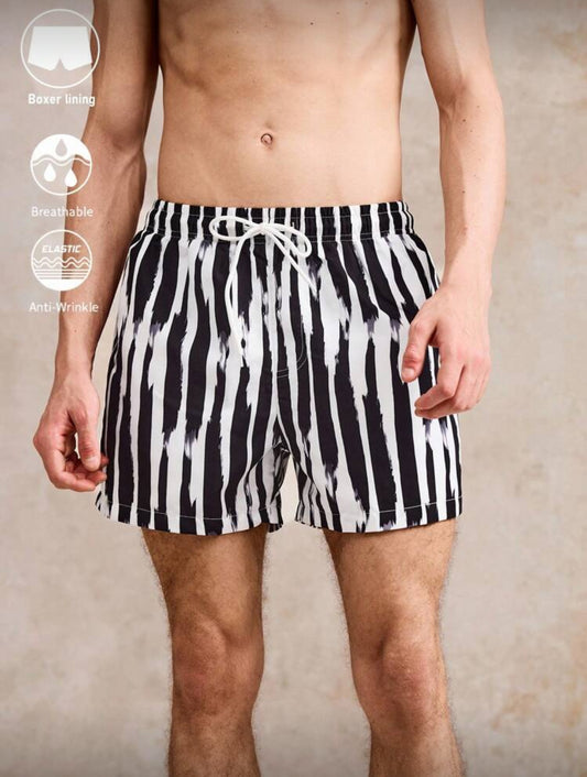 Manfinity VDAYZ Pantalones cortos de playa holgados con cordón en la cintura y rayas para hombres