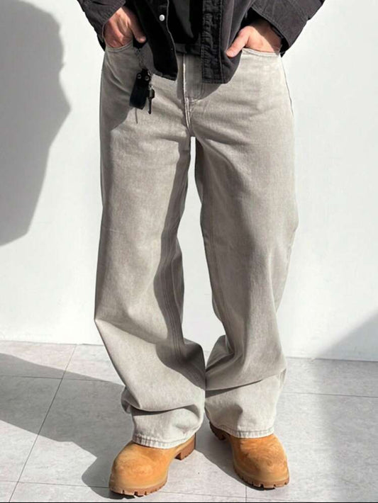 DAZY Jeans de algodón lavado color caqui claro para hombre, primavera