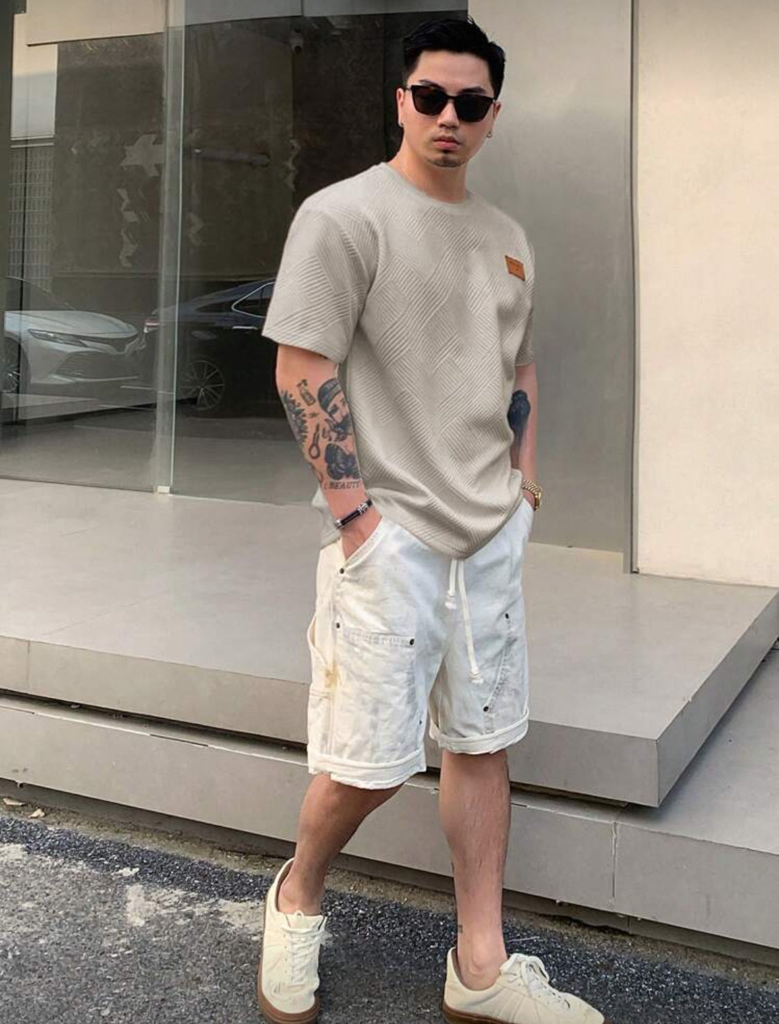 DAZY Camiseta casual de verano para hombre con cuello redondo, manga corta y estampado de letras