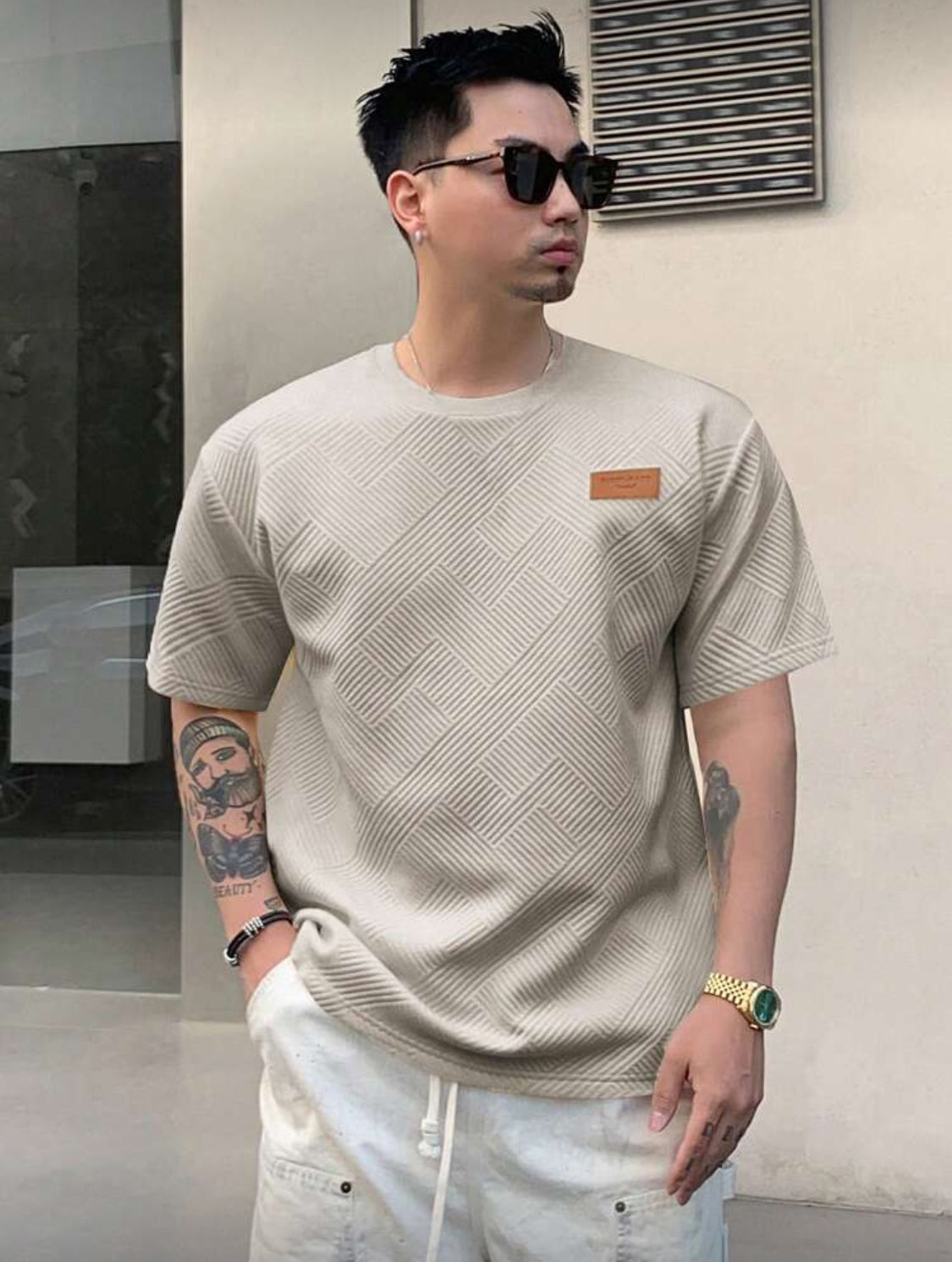 DAZY Camiseta casual de verano para hombre con cuello redondo, manga corta y estampado de letras