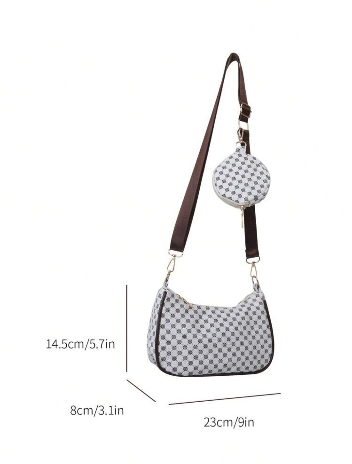 Bolso Hobo Con Estampado Geométrico Con Cremallera Y Monedero, Bolso De Mujer Con Bolso De Diez Centavos