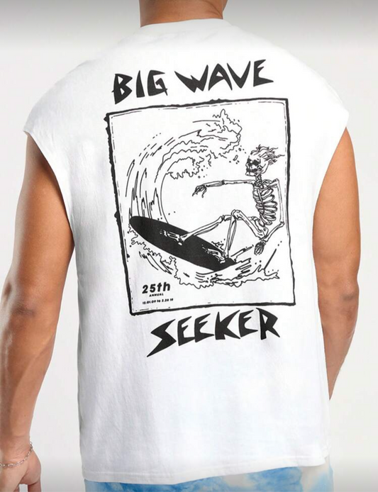 Forever 21 Camiseta de tirantes blancos para hombre F21 Forever 21 X, estilo de cráneo y surf en la espalda, perfecta para la primavera y verano y vacaciones casuales.