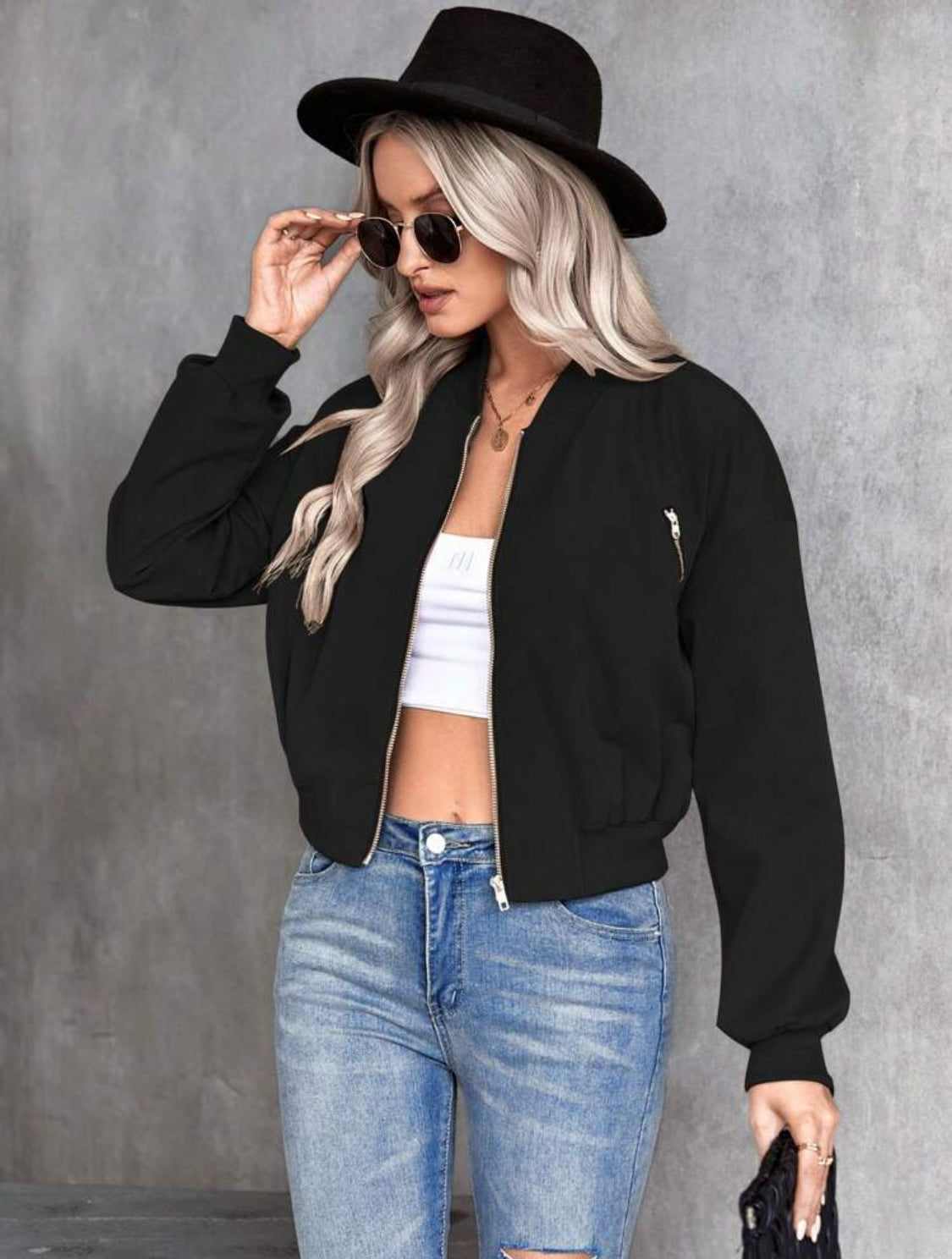 SHEIN ChicEase Chaqueta De Bombardero Con Cierre De Cremallera Y Color Sólido