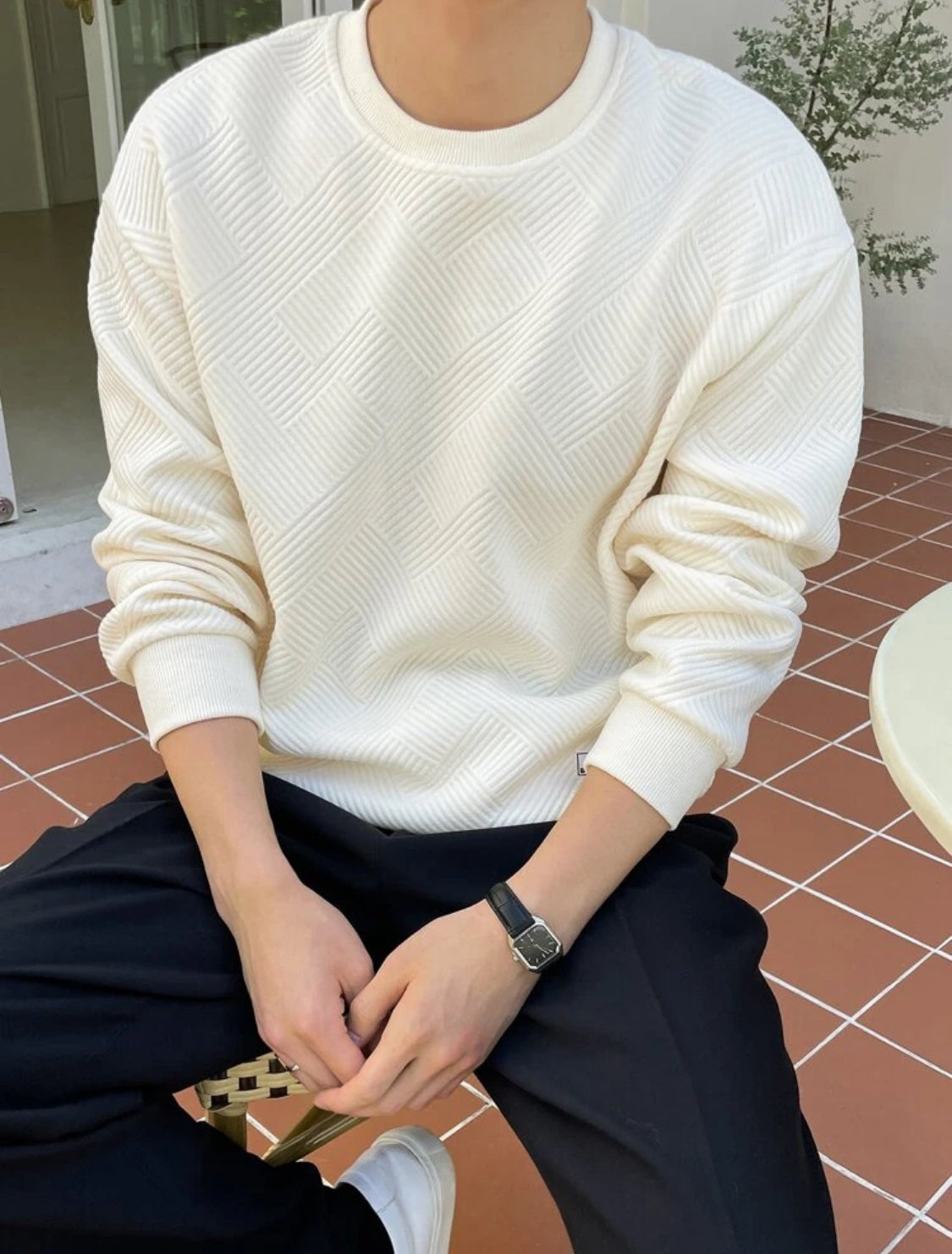 DAZY Hombres Sudadera unicolor de hombros caídos