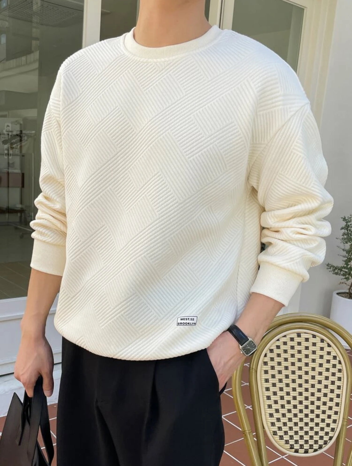 DAZY Hombres Sudadera unicolor de hombros caídos