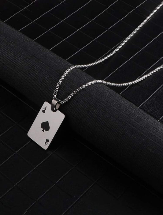 1 pieza de hombres de acero inoxidable Jersey con cadena póker en forma de Collar con colgante , incluido uno póker espada A con uno en forma de corazón colgante