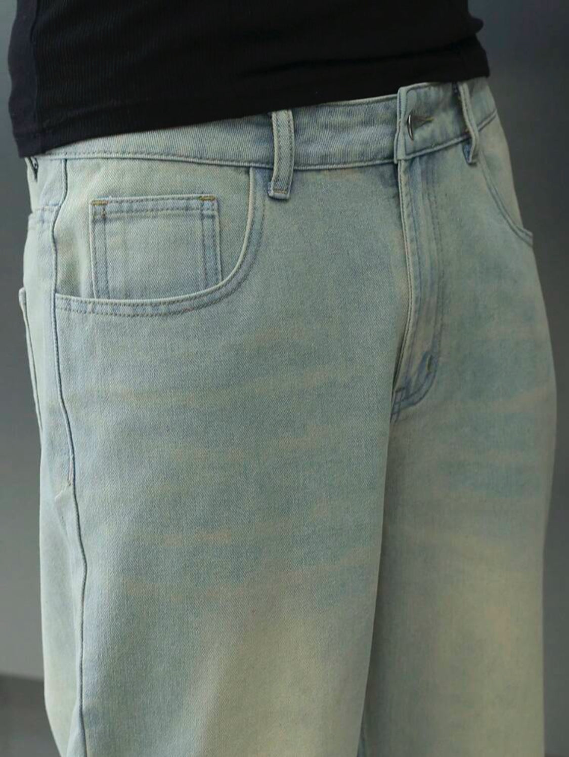 Manfinity EMRG Pantalones vaqueros casuales diarios simples para hombres con botones frontales y múltiples bolsillos