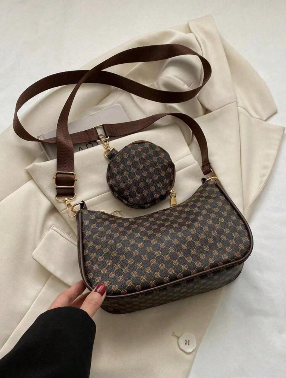 Mini bolso cuadrado con patrón geométrico y monedero con patrón retro, clásico bolso cruzado para mujer con monedero colgante, bolso de mujer con bolsillo para monedas