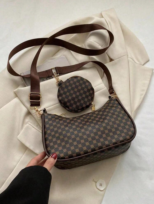 Mini bolso cuadrado con patrón geométrico y monedero con patrón retro, clásico bolso cruzado para mujer con monedero colgante, bolso de mujer con bolsillo para monedas