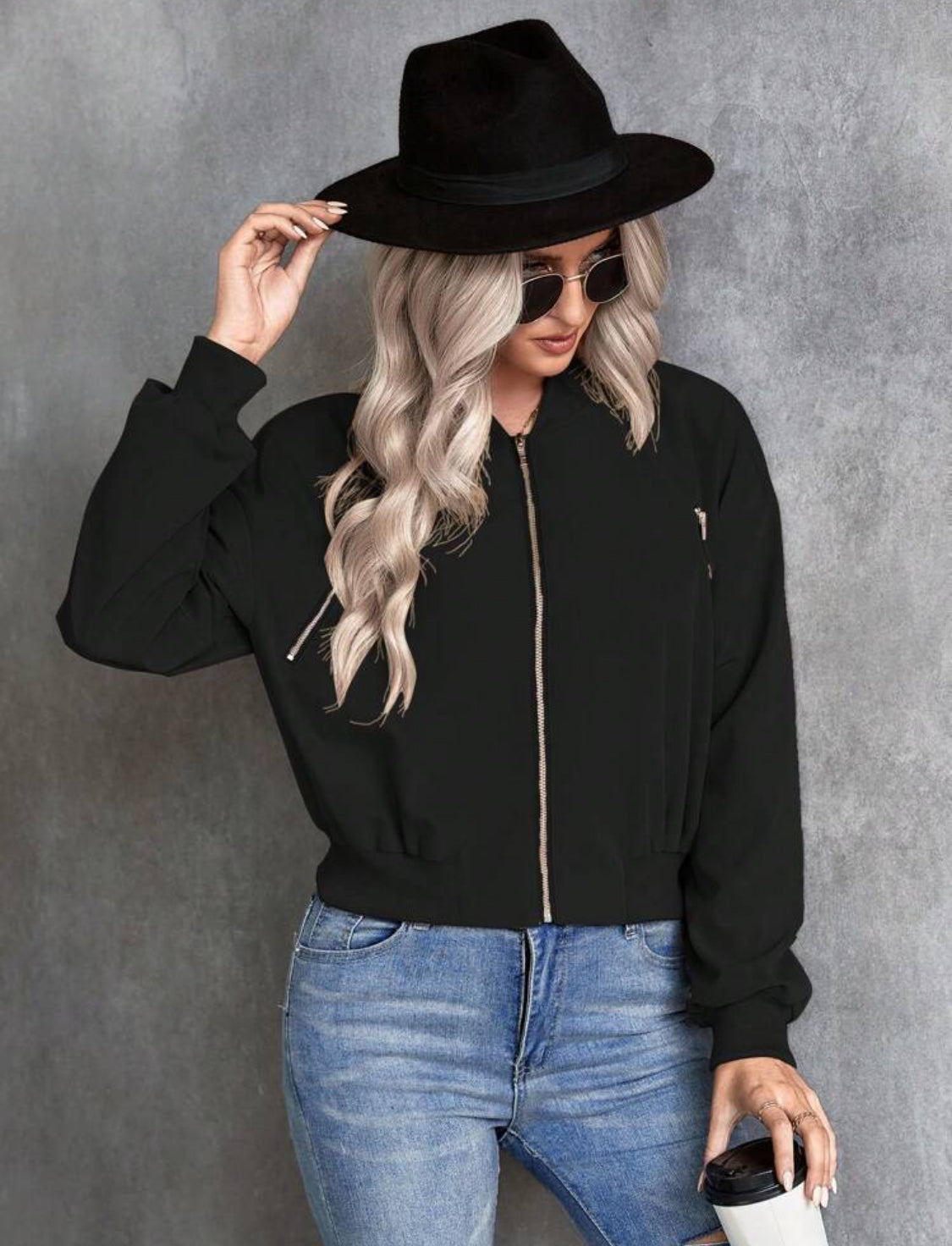 SHEIN ChicEase Chaqueta De Bombardero Con Cierre De Cremallera Y Color Sólido