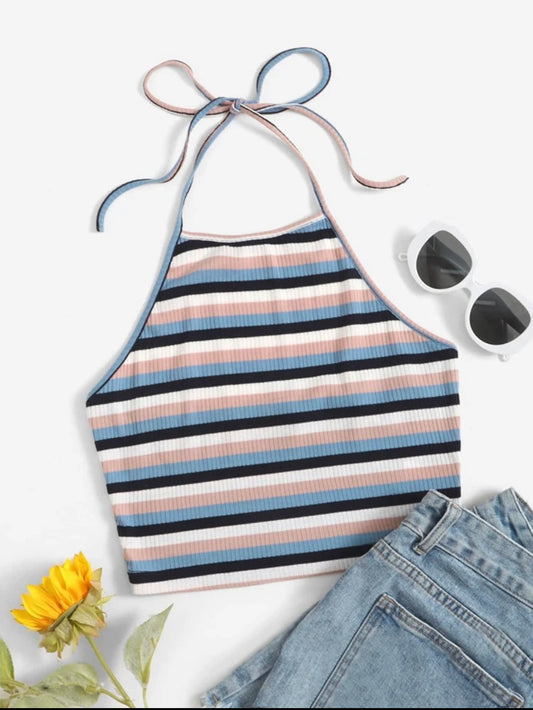 SHEIN EZwear Top halter unicolor tejido de canalé