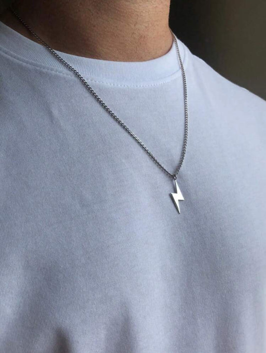 Collar de relámpago de acero inoxidable para hombres - Regalo de estilo para el tipo, collar para novio, cadena de eslabones - Accesorio unisex, regalo de Navidad, Año Nuevo, Día de San Valentín, vacaciones