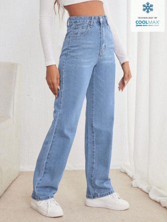 SHEIN Frenchy Pantalones de mezclilla rectos informales con presillas y cinturón, moda versátil y