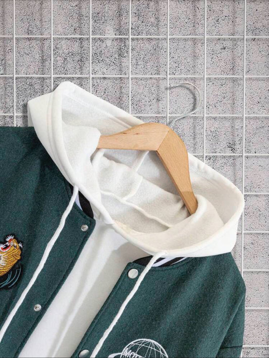 Cottnline Chaqueta de béisbol de estilo universitario para hombres con parche bordado de letra